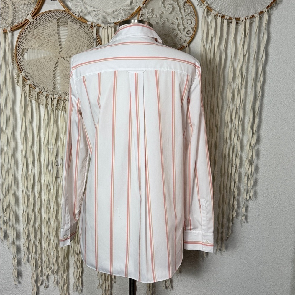 LaFayette 148 New York Velma Long Sleeve Skylark Stripe Long Button Front Blouse - Picture 6 of 10